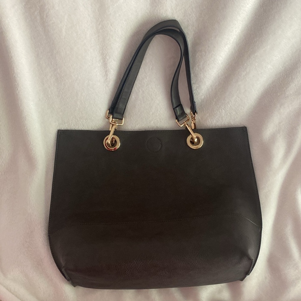 Roomy Tote Shoulder Bag Taupe with Gold Hardware EUC